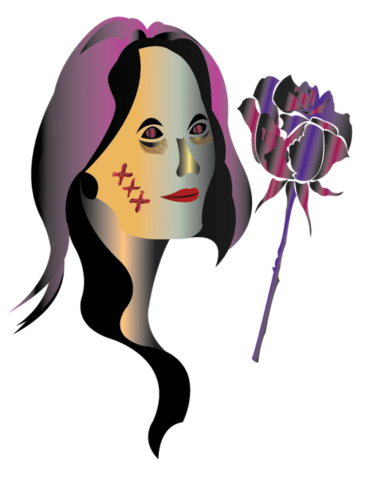 Stylized Illustration of a woman's face and a rose